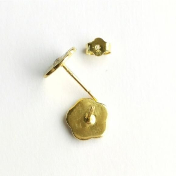 Mother of Pearl Flower earrings with diamond in 14k gold NEW - Picture 5 of 7